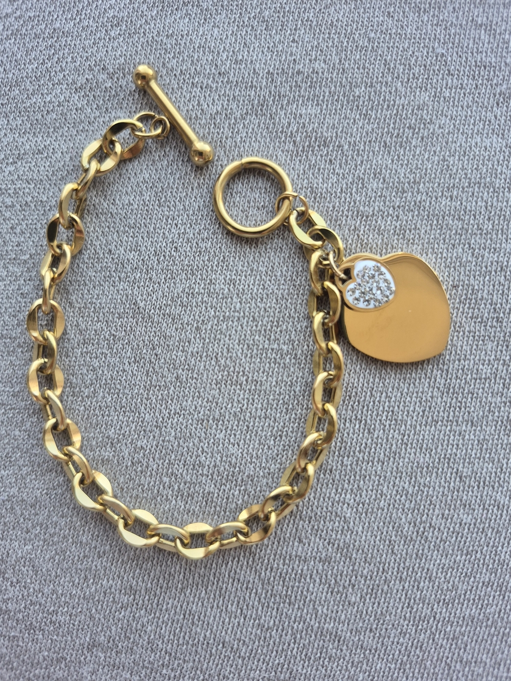 Gold Heart Charm Toggle Bracelet - Women’s Gold Chain Bracelet